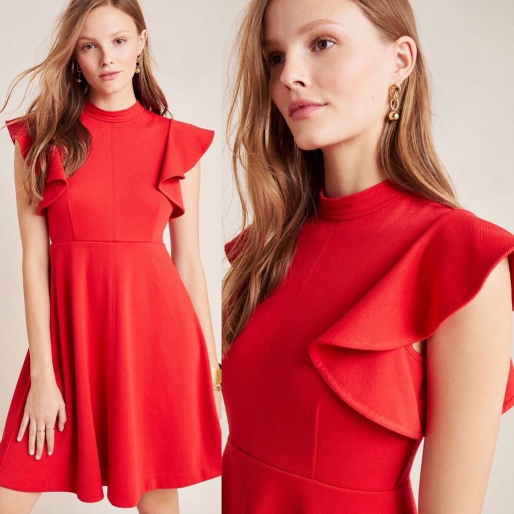 Anthropologie Scarlet Flutter Sleeve Mini Dress